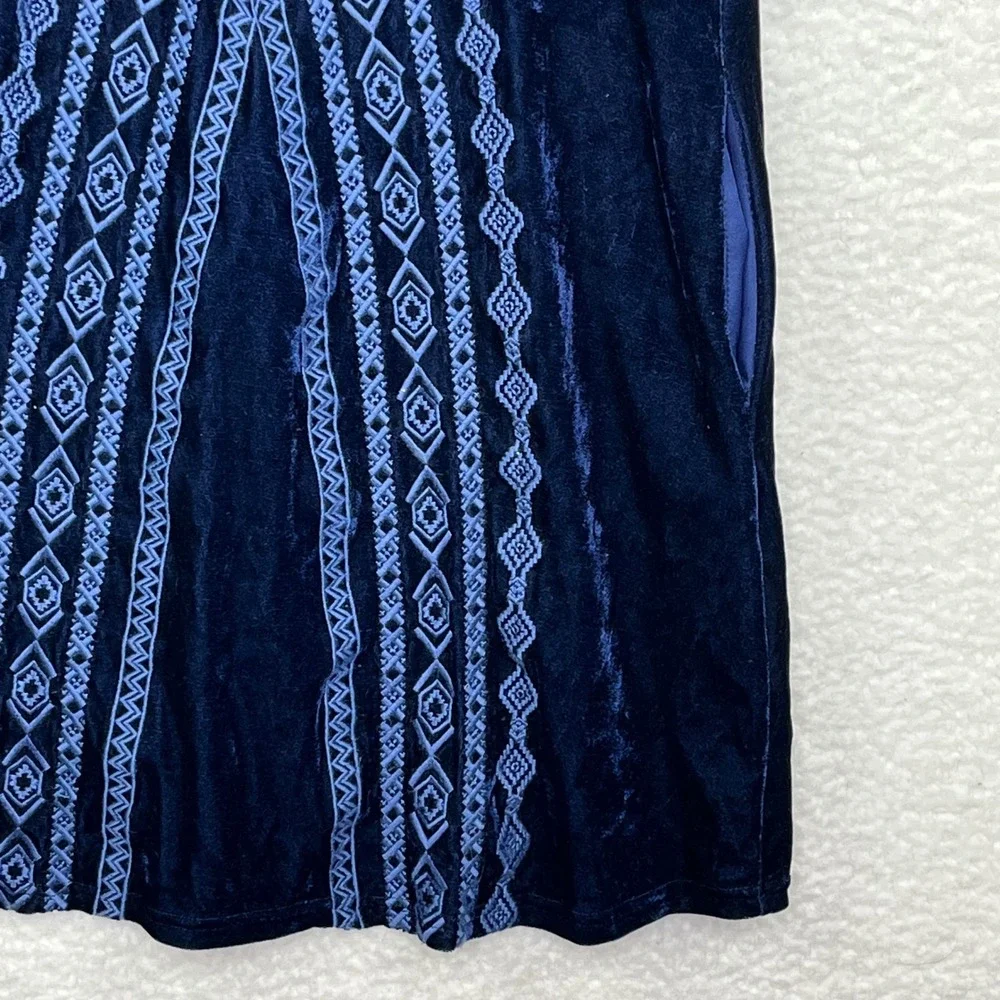 THML Navy Blue Velvet Embroidered Sleeveless Mini Shift Dress Pockets XS